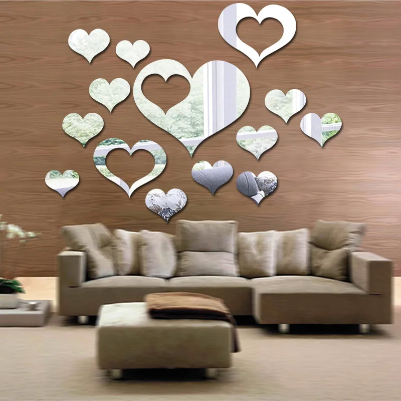 Heart Shape Home Decor Wall Sticker Acrylic Mirror Modern ...
