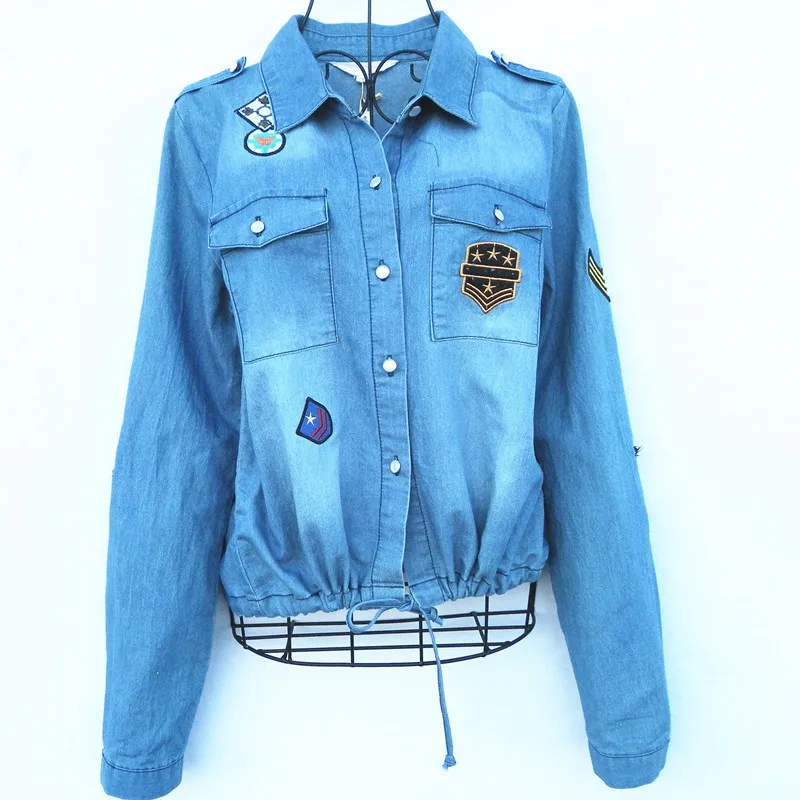 

Denim Shirt Cotton Long sleeve Woman Young Washed jeans With bag Daily Fashion sports Womens Hoodie Pocket Embroidery