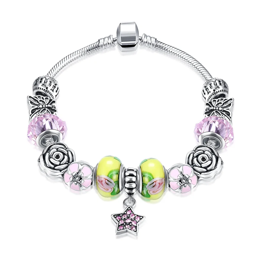 

925 Sterling Silver Fashion style Five-pointed Star Diamond Silver Bracelet for Women Fine Jewelry Hand Ornaments multi color
