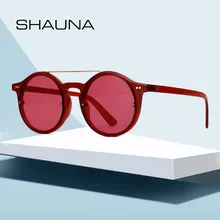 SHAUNA Двойные мосты Модные женские круглые солнцезащитные очки украшения ногтей мужские красные тонированные линзы очки UV400