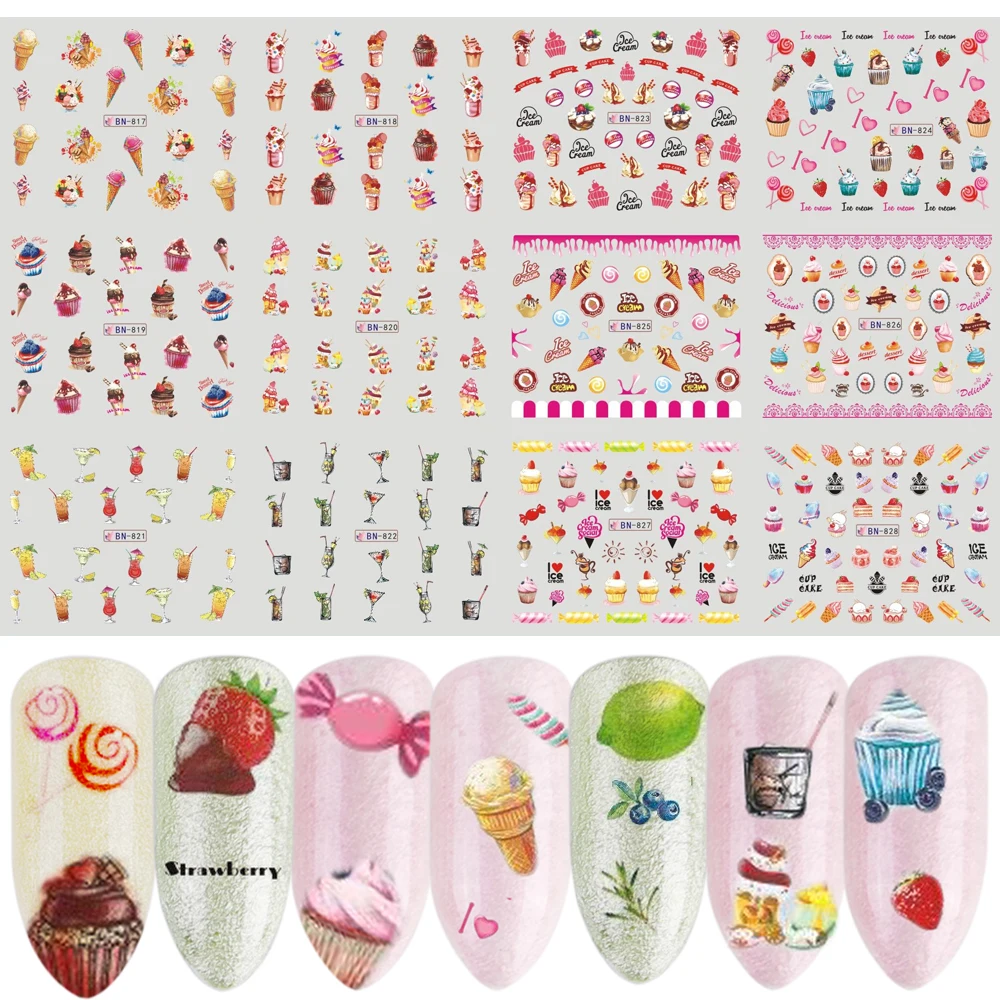 

12pcs/set Water Tropical Flamingo Flower Drinking Mixed Nail Sticker for Nails Toes Gel Polish Decor Nail Art Tattoo TRBN805-852
