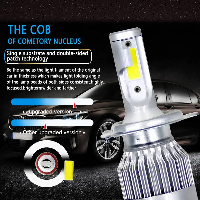 VicTsing 2pcs Auto C6 H4 LED Car Headlights 2018 Spotlights H4 COB LED Headlight Light Bulb 36W 6000K Lights Cool White          (5)