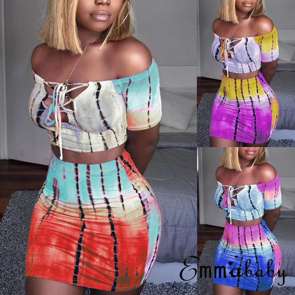 Sexy Women 2 Piece Set Bodycon Skirt Set Casual Clubwear Party Crop Top Wrap Skirts For Women Slash Neck Female Bandage Clothing