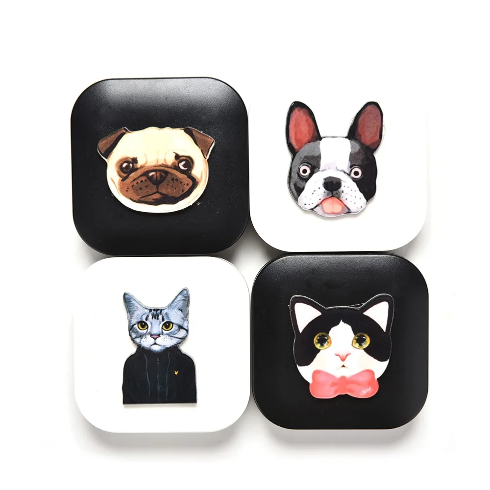 

1 Piece Hot Selling 4 Types Tweezers Mirror Lenses Storage Box Dog Cat Pattern Contact Lens Care Holder Case Wholesale