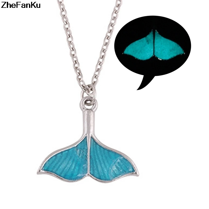 

Luminous Mermaid Fish Tail Pendant Necklace Glow in the Dark Chain Necklace 2019 new Free shipping