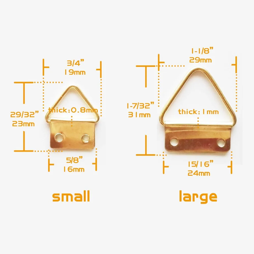 50pcs Golden Double Hole Triangle D-Ring Hanging Picture Photo Oil Painting Mirror Wall Frame Hook Hanger picture frame hook