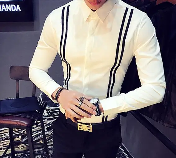 

M--2XL HOT 2019 Summer Men New Fashion Long sleeve shirt stripe cultivate one's morality