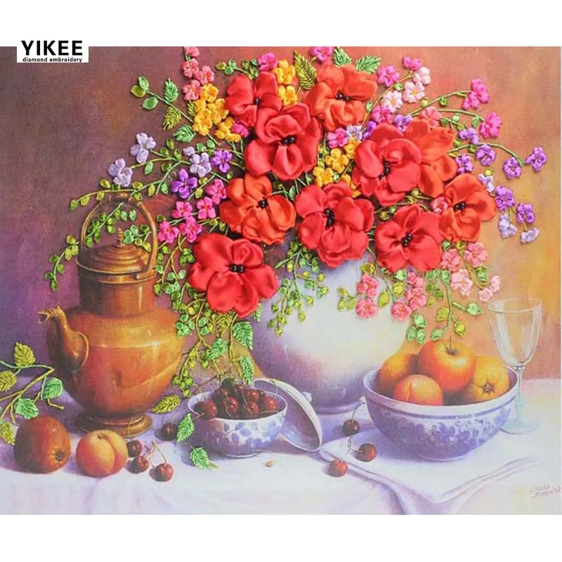 

YIKEE Diamond Embroidery Flowers and Fruits Rhinestones Pictures Cross Stitch Mosaic House 9009
