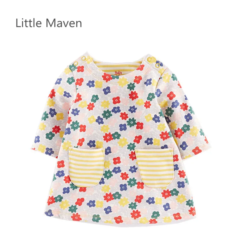 Little Maven/брендовая новая детская одежда; стильное мягкое трикотажное хлопковое модное платье с длинными рукавами и цветочным рисунком для девочек