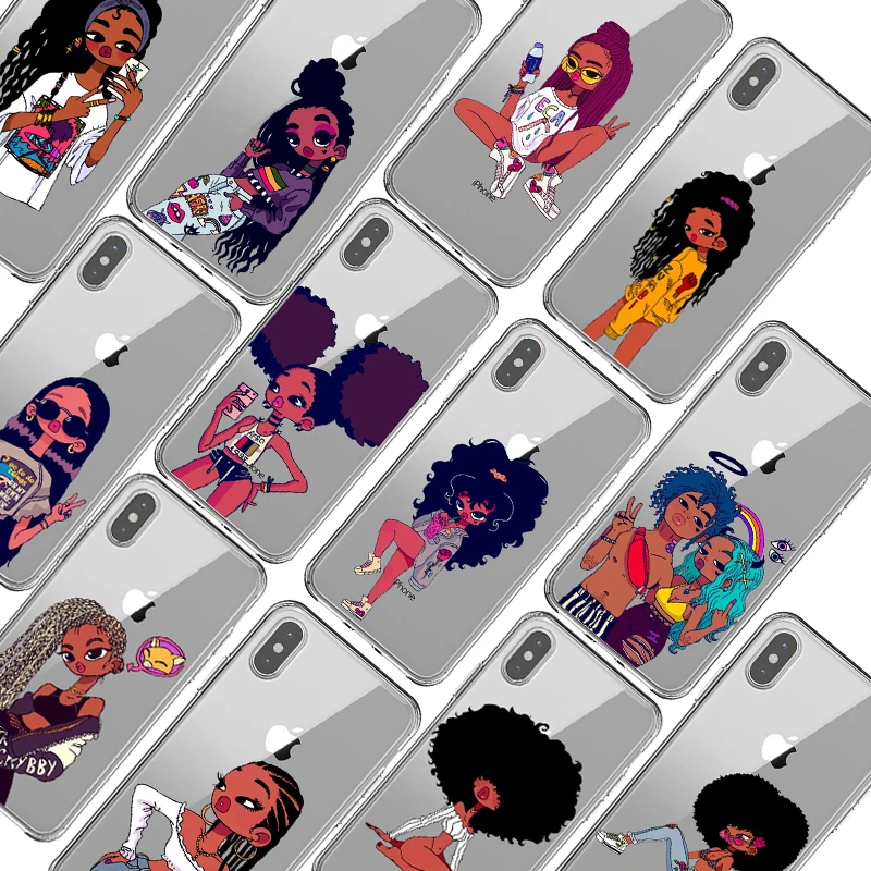 

Afro Black Girl Magic Melanin Poppin Art Soft Silicone TPU phone Case For iPhone 5S SE 6 6sPlus 7 7Plus 8 8 Plus X XS XR XS MAX