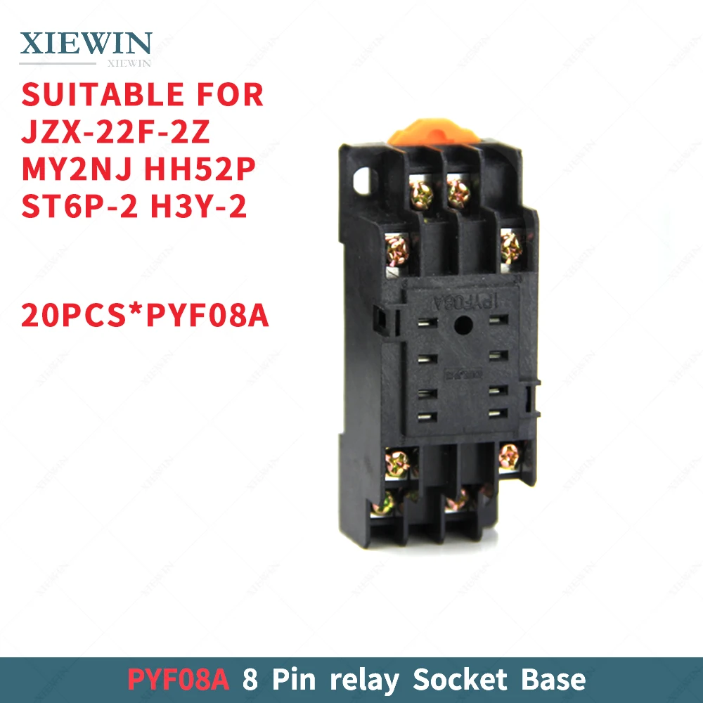 

20pcs / lot PYF08A 8 pin relay timer socket base for JZX-22F-2Z MY2NJ HH52P ST6P-2 H3Y-2 Relays Socket Base DIN Rail 8 PIN