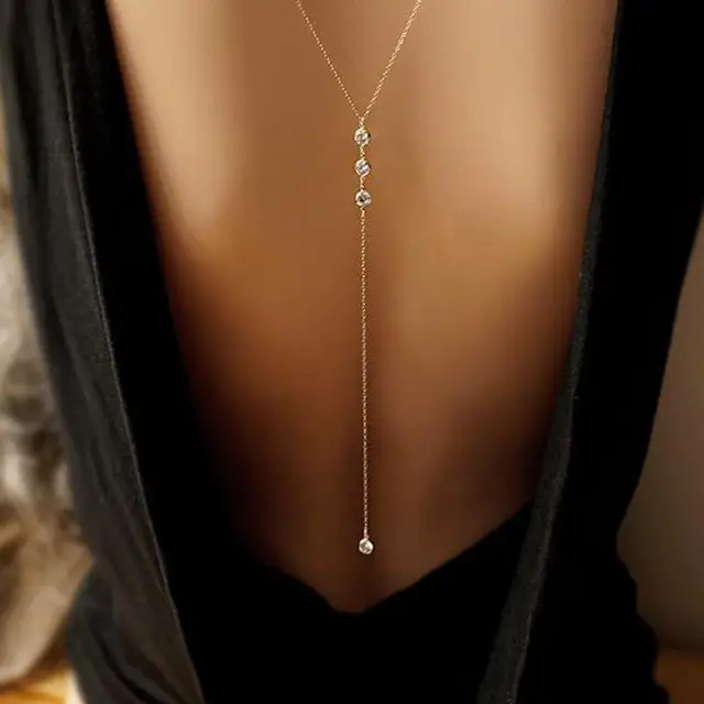 Women Long Necklace Body Sexy Chain Bare Back Gold silver crystal