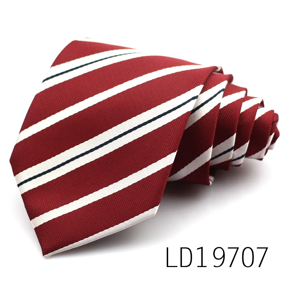 LD19707 Красный цвет полосатый галстук на шею для мужчин женщин Классические мужские галстуки модный клетчатый галстук жениха галстук на шею для вечерние, свадебные галстук для взрослых - Цвет: LD19707