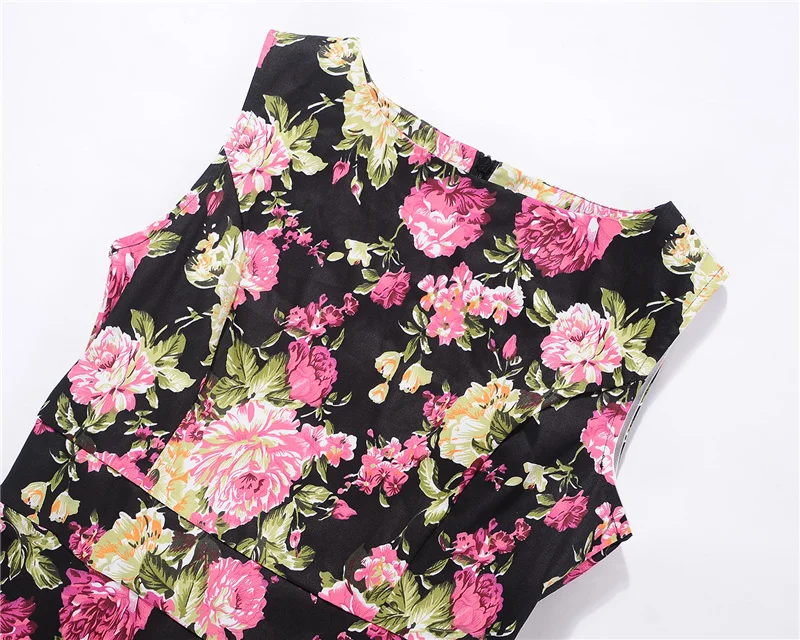 Kostlish Print Summer Dress Women 2017 Sleeveless Big Swing Belt Tunic Vintage Dress Elegant Rockabilly Party Dresses Sundress (22)