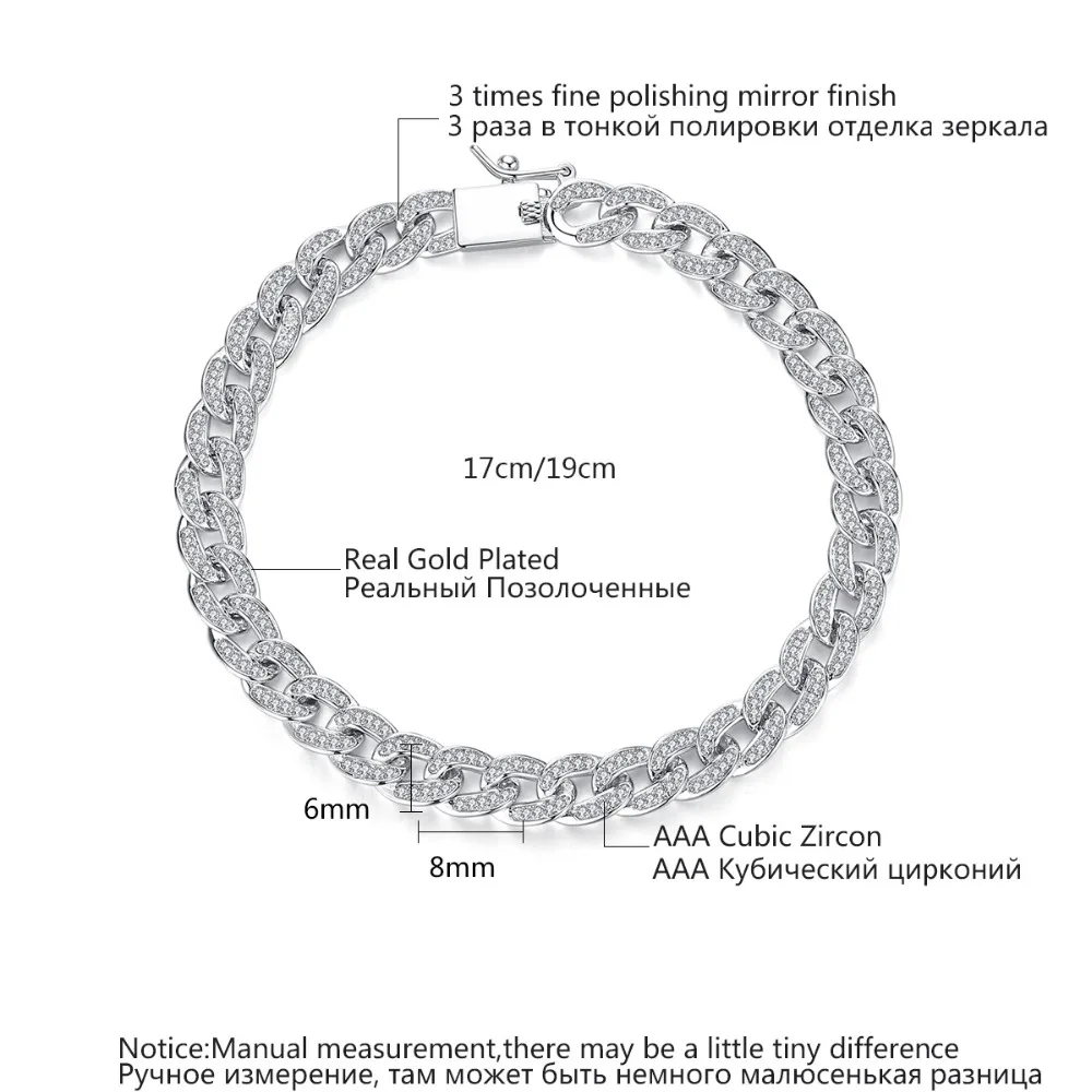 LUOTEEMI винтажные крошечные прозрачные кубические циркония микро проложили 6 мм Куба звено цепи браслеты для женщин Мужская мода браслет ювелирные изделия подарок
