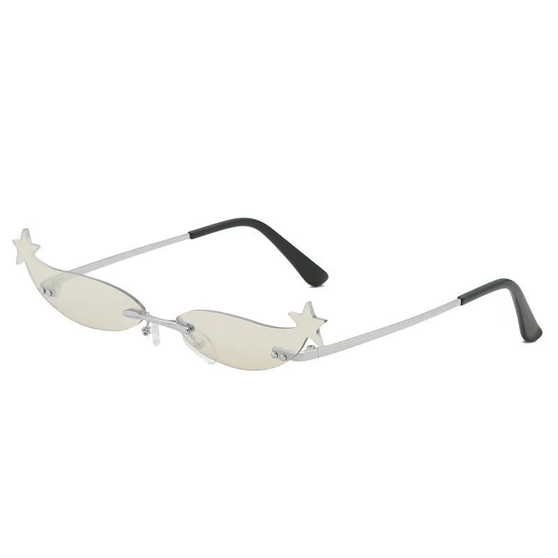 Сексуальные женские солнцезащитные очки с кошачьими глазами Роскошные узкие солнцезащитные очки с пентаграммой без оправы маленькие размеры женские очки Gafas de sol UV400 - Цвет линз: silver