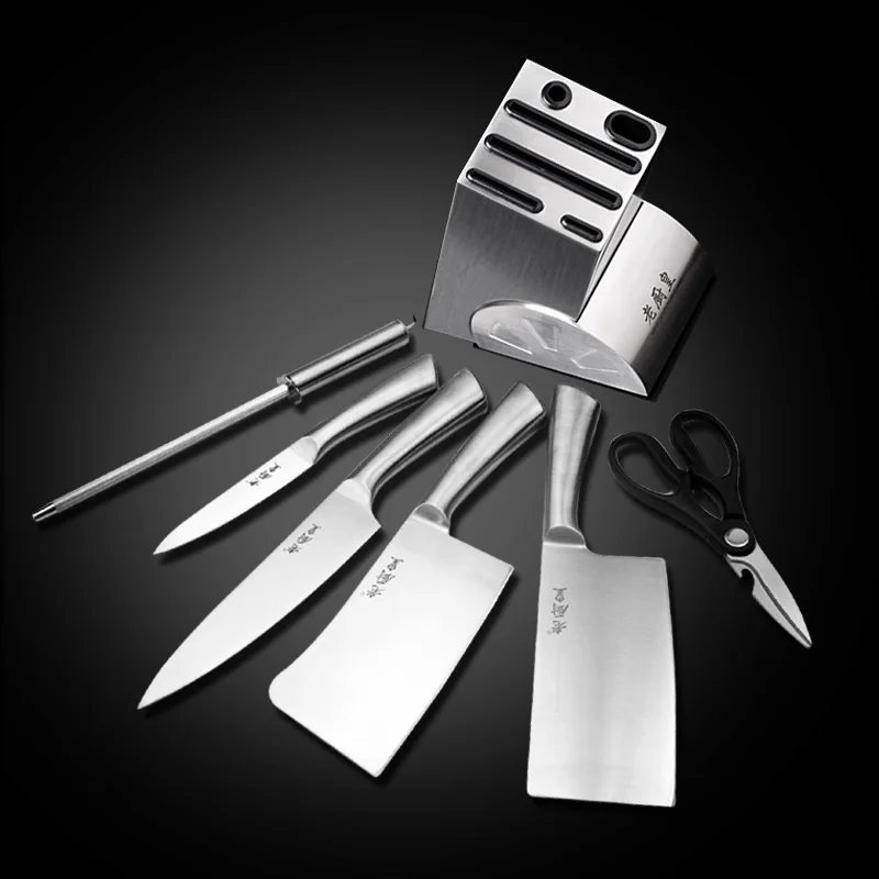 

Full Stainless Steel Kitchen Cooking Knives 7PCS Set Chef Multifunctional Knife Cut Meat Vegetable Fruit Sharper Block Suit