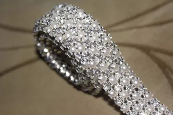 

1 Yard Diamond 4Rows 5mm A Grade Rhinestone Crystal & Pearl Wedding Cake Banding Trim Cake Ribbon Decoration