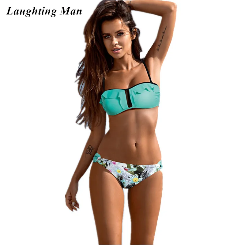 

Laughting Man Brand Sexy Brazilian Bandage Bikini Set Ruffled Swimsuit Women Beach Wear Biquini Tanga Monokini Swimwear Female