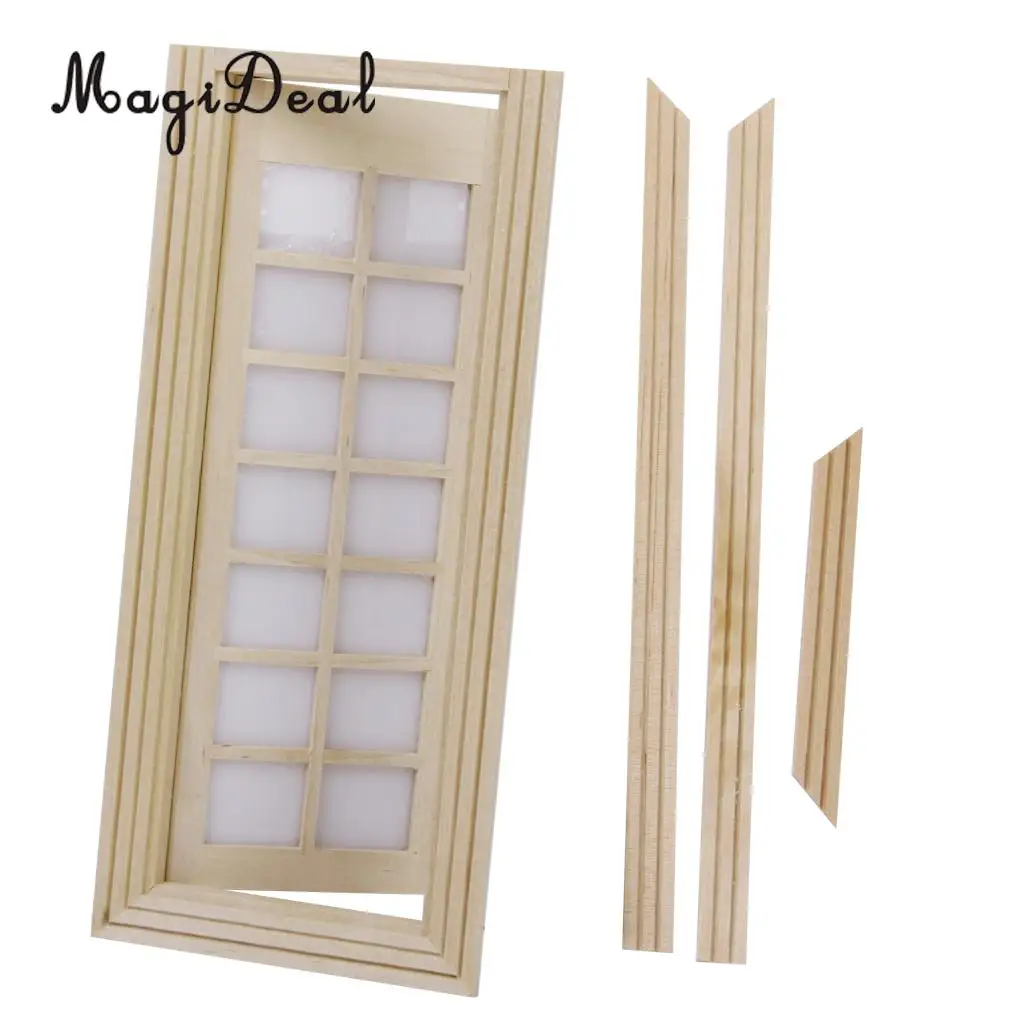 1Pc Wooden 14-Squares Unpainted DIY Door for 1:12 Dollhouse Bedroom Kitchen Miniature Furniture Decor Accessory