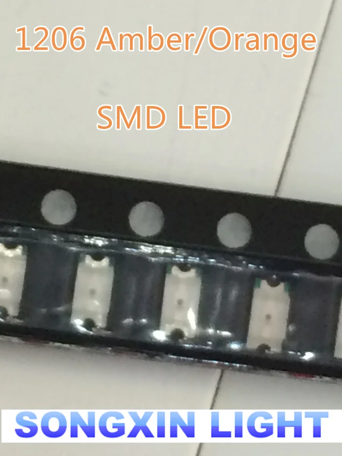 100 шт. оранжевый/янтарный 1206 SMD SMT супер яркий светодиодный светильник высокого качества 600-610nm 200-300mcd 2,0-2,6 v smd 1206 светодиодный диоды