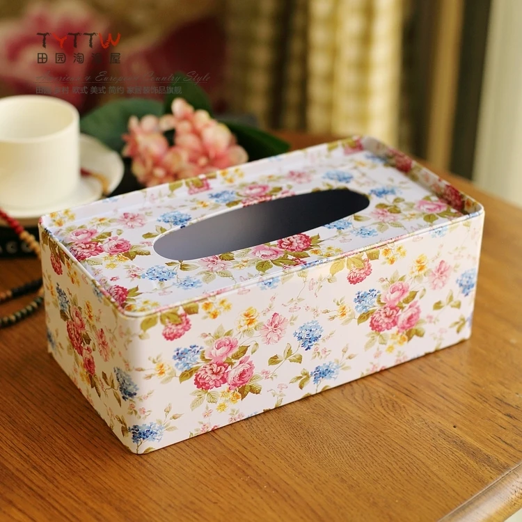 Free Shipping 2018 NEW High-quality Rural style rose pattern tissue box desktop decoration iron boxes | Дом и сад