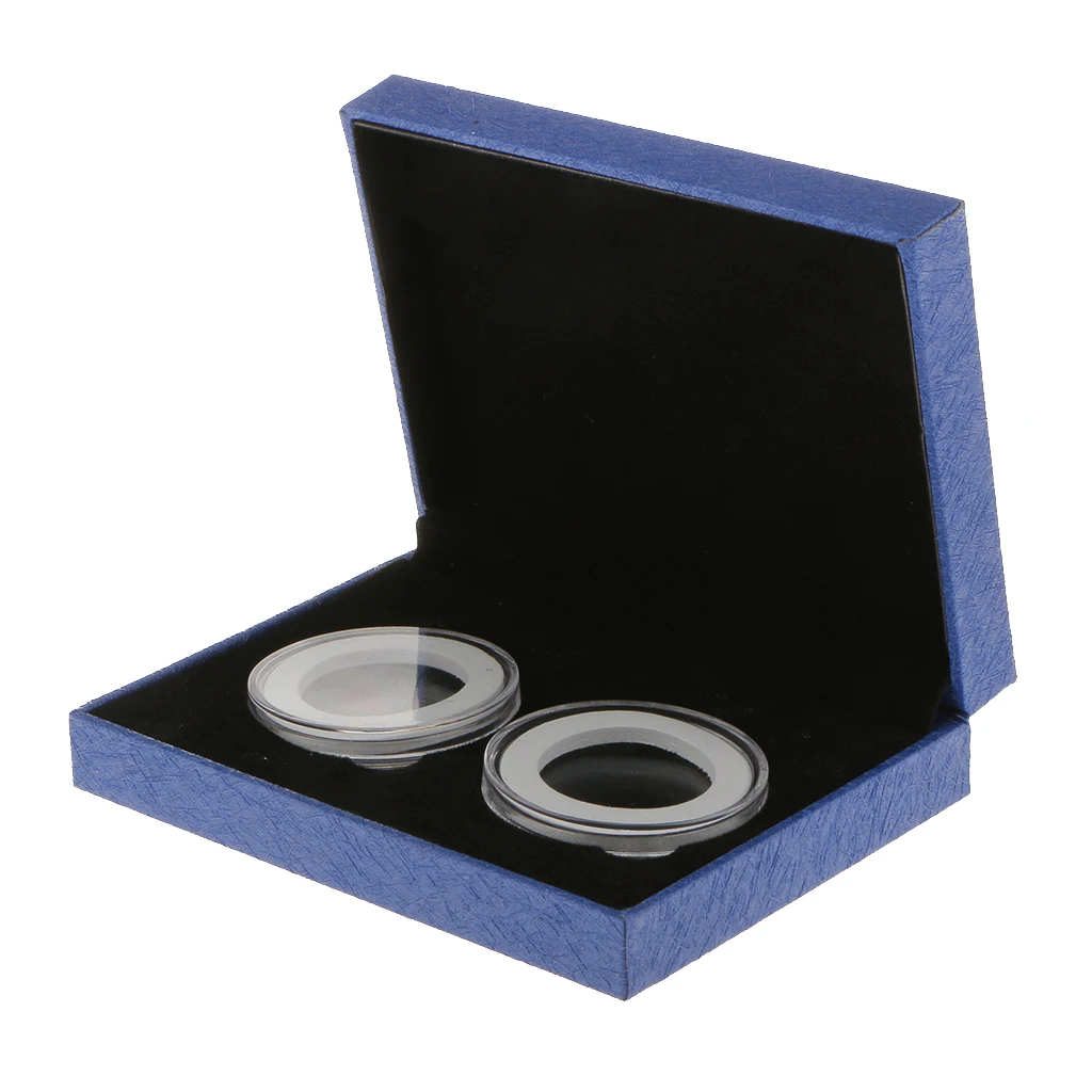 Double Coins Holder Display for 40MM Commemorative Coins Box Case, Coin Storage Organizer Containers Boxes Blue