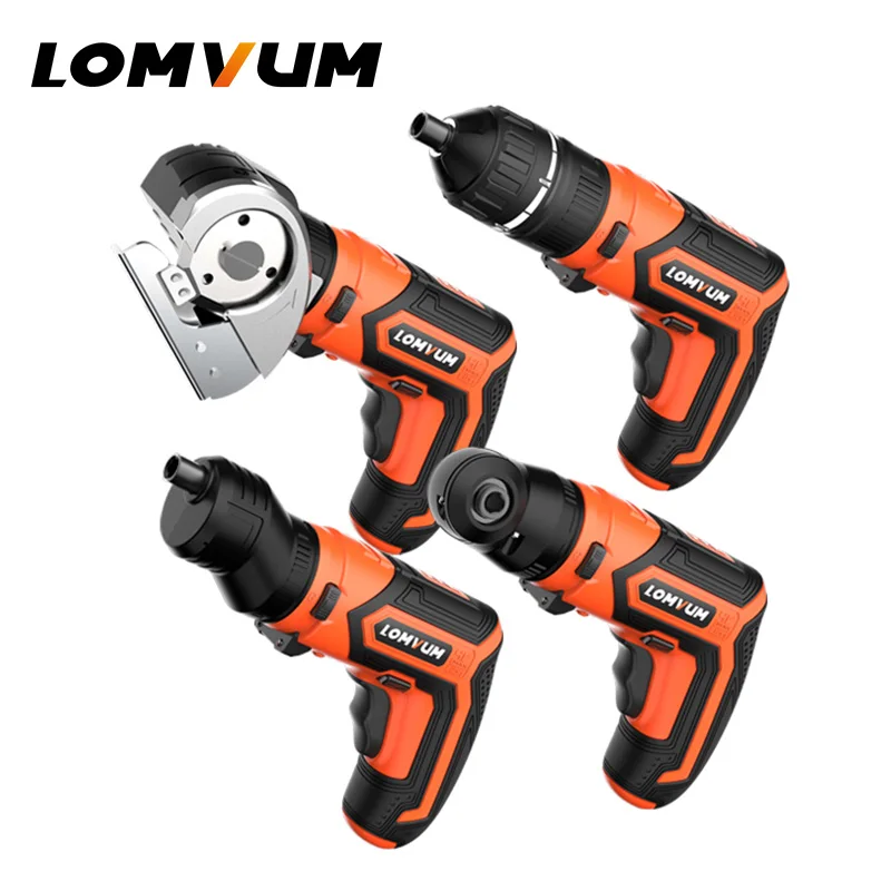 LOMVUM Mini Electric Drill Set 4V USB Rechargeable Cordless Drill 4 Adapter Changeable Multifunctional Home DIY Screwdriver