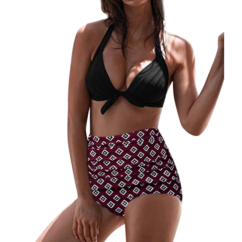 

2019 Swimwear Women High Waist Bikinis Swimwear Swimuit Female Swimwear Retro Beachewear Bikini Set bathing suit women