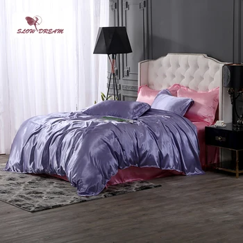 

SlowDream Luxury Bedding Set Purple Bedspread Pink Flat Sheet Bed Linen Euro Silky Bedclothes Pillowcase Decor Home Textiles Set