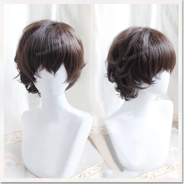 High Quality Bungo Stray Dogs Dazai Osamu Wig Short Brown Curly Heat Resistant Synthetic Hair Cosplay Anime Wigs+ Wig Cap