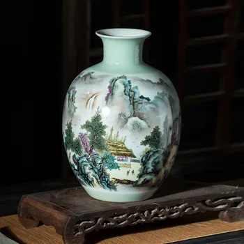 

Jingdezhen master Brushwork Landscape Bottle New Chinese Style Living Room Tv Cabinet Ceramic Vase Ornament Decoration porcelain