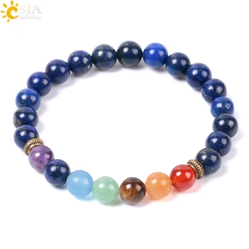 

CSJA Natural Gem Stone Blue Lapis Lazuli Strand Bracelets Bangle Healing Yoga 7 Chakra Meditation Reiki Mala Buddhism Beads E959