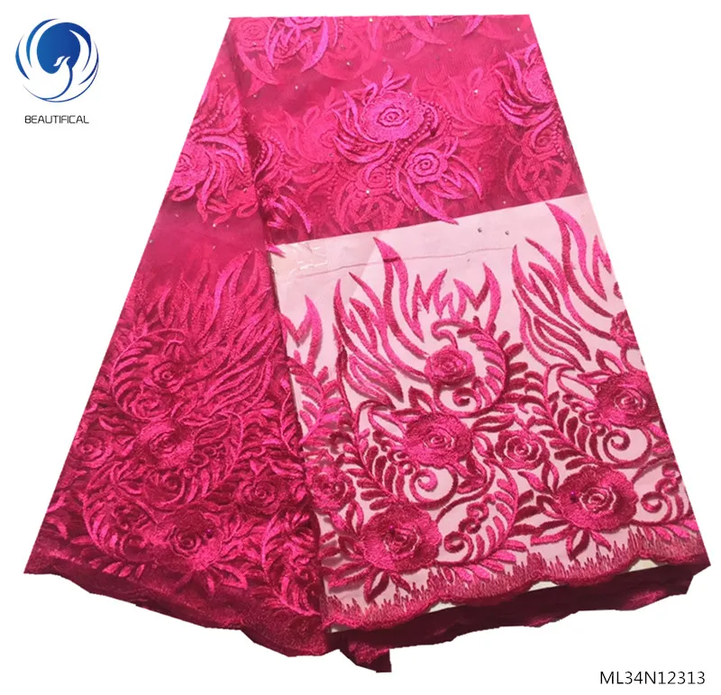 

BEAUTIFICAL pink african french lace fabric flowers pattern embroidered lace fabric quality french net lace 5yards/lot ML34N123