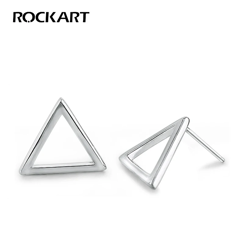 ROCKART Real 925 Sterling Silver Large Triangle Stud Earrings Hyperbole OL Style For Business Women Anniversary Present Popular | Украшения