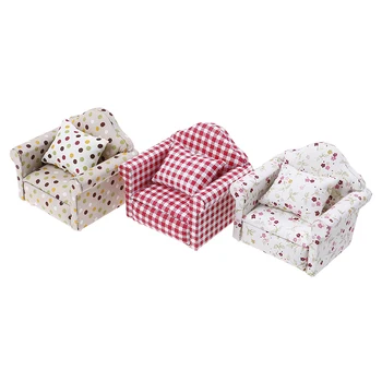 

1:12 Dollhouse Furniture Dot Plaid Flower Chair Sofa With Pillow Sweet Furniture For Doll House Armchair Furniture Toys Gift