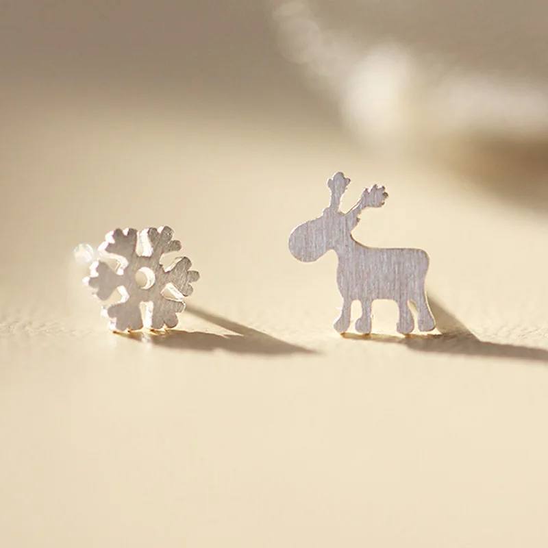 RONGQING 2018 New Jewelry 1Pair/lot Animal studs Snowflake Christmas gift silver Auricular needling Earring earrings for women | Украшения