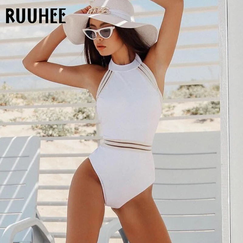 

RUUHEE Swimwear Women One Piece Swimsuit High Neck Bathing Suit Swimming Suit For Female Bodysuit Monokini Padded Beach Wear