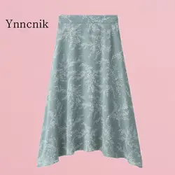 Ynncnik Новинка 2019 года пшеницы печатных элегантный для женщин трапециевидной формы юбка весна Высокая талия длинные юбки S1452