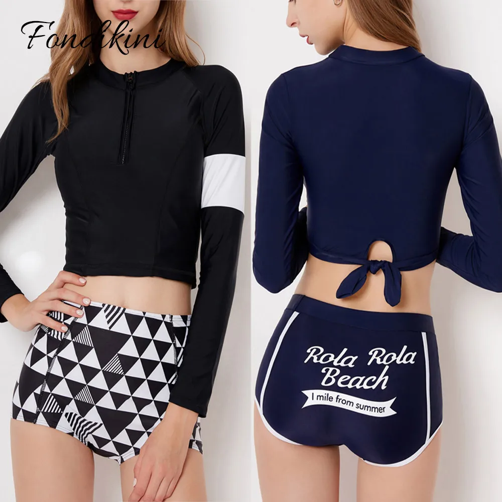 

Sexy 2018 Long Sleeve Swimsuit High Waist Swimwear Women Two-Piece Surfing Beachwear Bodysuit Maillot De Bain Femme Bathing Suit