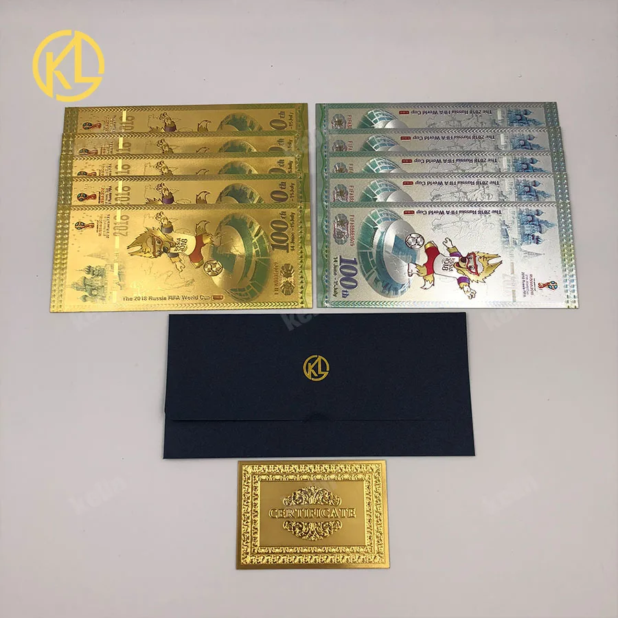 

W002 10pcs/lot New Russia Football Mascot Souvenir Gold and Silver Foil Plastic Banknotes Gift Money for Fun Collection