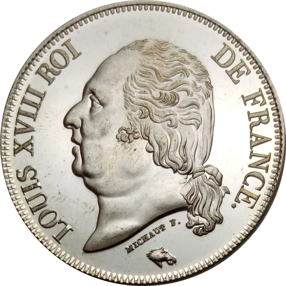 

France 5 Francs Louis XVIII ROI DE 1823 L 1823 MA Brass Plated Silver Copy Coins