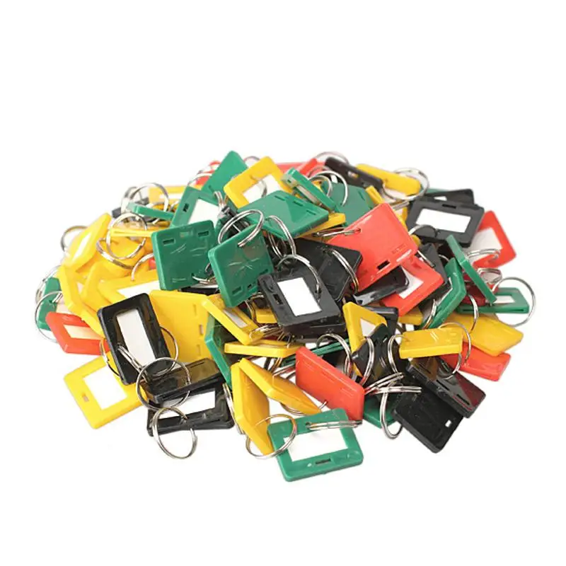 

100Pcs Coloured Plastic Key Fobs Keychain Key Tags 5 Style ID Label Name Key Tags Split Ring Numbered Name Baggage Luggage Tag