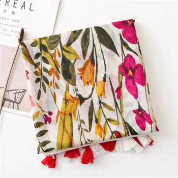 

women autumn spring England style long pastoral plant floral print scarf Snood Muslim Sjaal Head Wrap Solid Foulard Stole