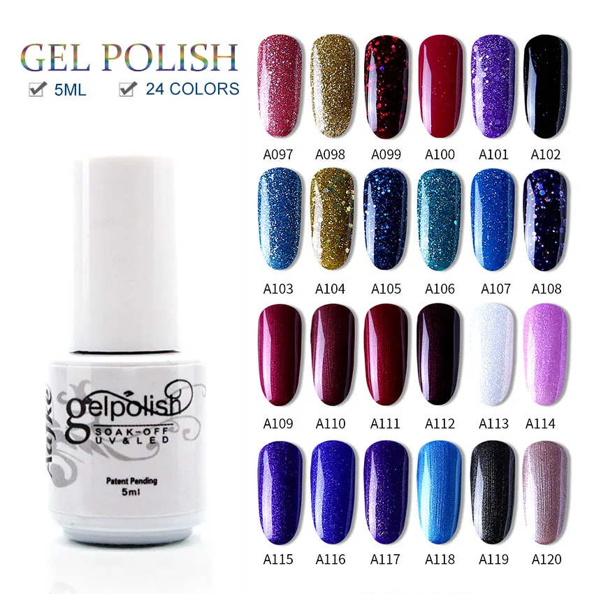 

Aafke 24 Colors Glitter Nail Gel Polish Soak Off UV Resin Varnish Nail Gel Polish 5ml UV Gel Nail Polish Lacquer ZJJ013