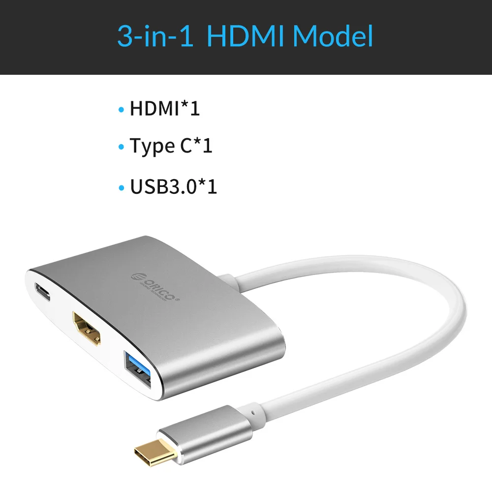 ORICO usb-хаб USB C до 3,0 концентратор HDMI VGA адаптер алюминиевый сплав USB разветвитель для MacBook samsung Galaxy S10 huawei mate 20 Pro - Цвет: XD-313-SV