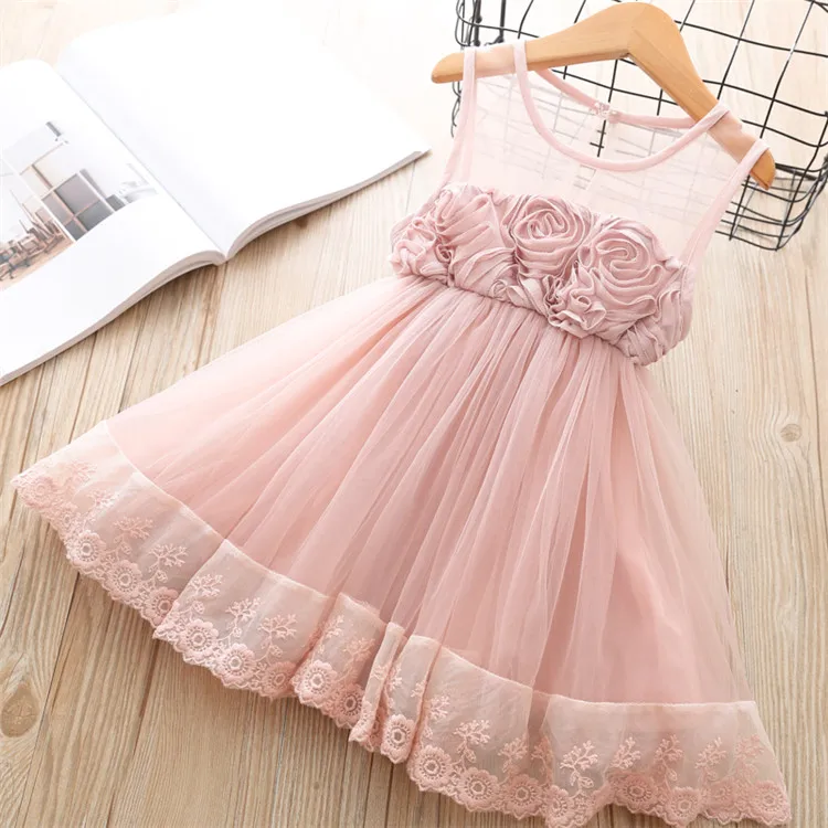 Fanfiluca Baby Girl Clothes Sleeveless Summer Mesh Kids Dresses For Girls Pink Princess Dress Baby Girls Lace Tutu Dress Fashion6