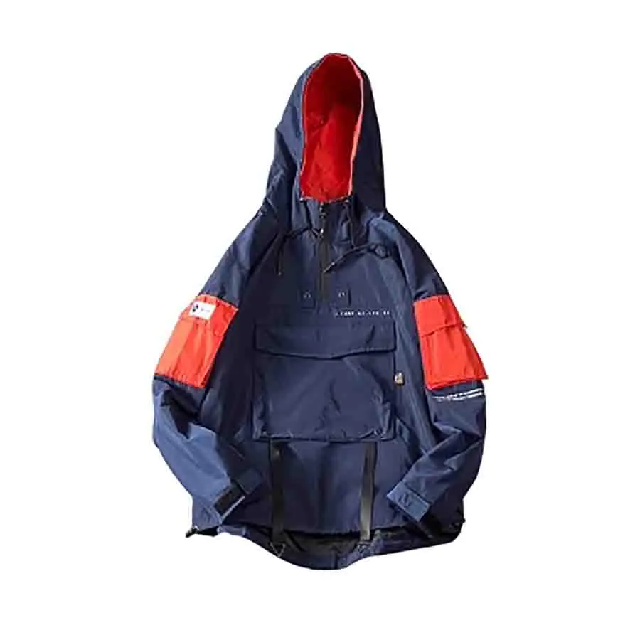 Vintage Half Zip Windbreaker Jacket Men Pullover Hoodie Hip Hop Streetwear Man Jacket Color Block Chaquetas Para Hombre 5J44