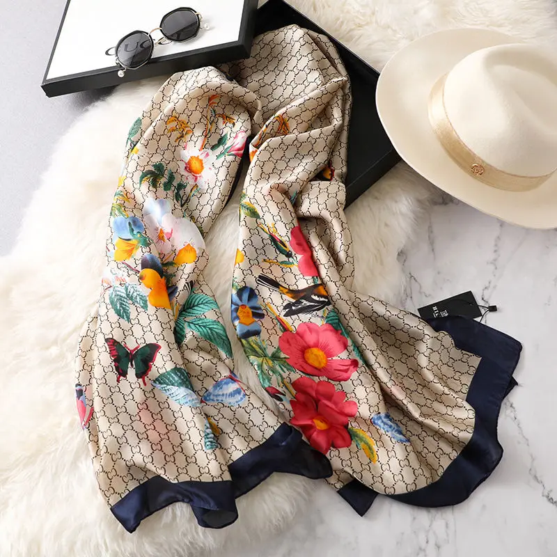 Женский шарф летний цветочный Шелковый шарф с рисунком весна и осень дикая негабаритная шаль Европа и Америка дикое пляжное полотенце
