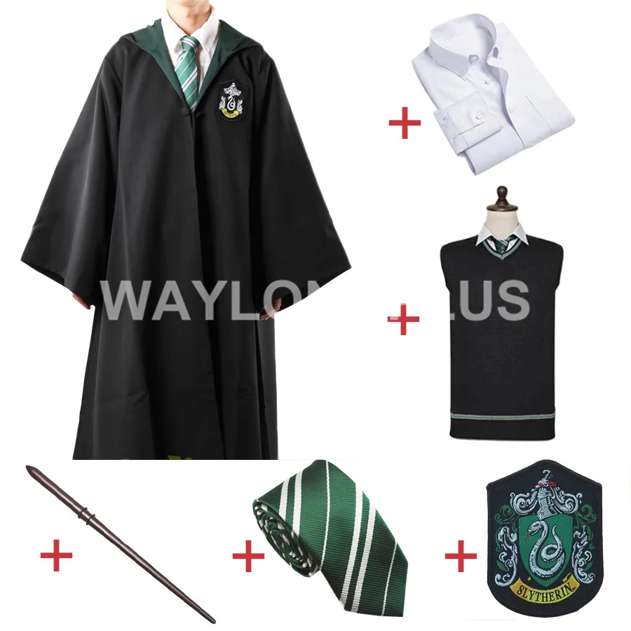 Slytherin Malfoy Robe плащ пуловер свитер рубашка галстук значок палочка для Харриса костюм